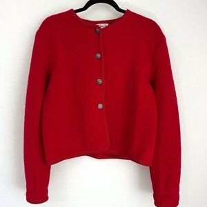Talbots Sweater Womens 8 Red 100% Wool Button Up Cardigan Holiday Christmas Vtg